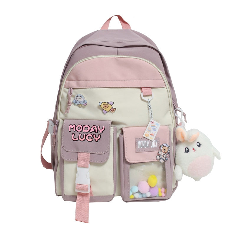 Load image into Gallery viewer, High quality women's back bag largely capacity many pockets Comes with a cute doll next to it
