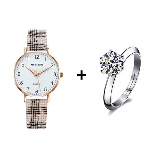 2022 new watch for women Leather strap, glow-in-the-dark hands, some with a ring