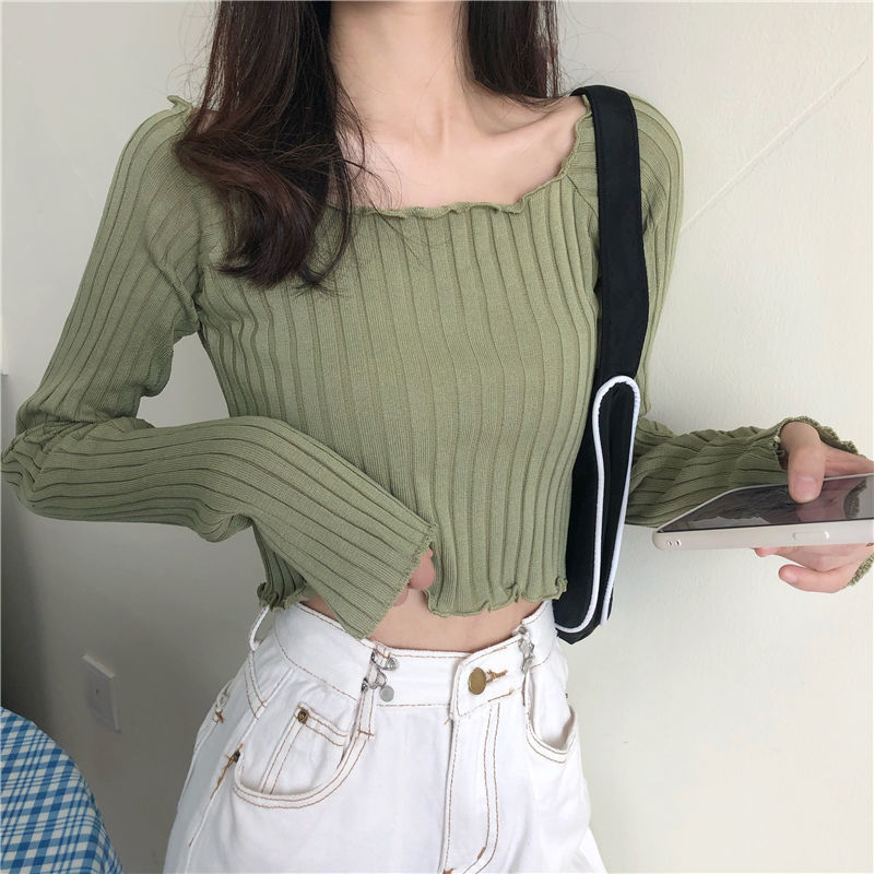 Load image into Gallery viewer, Knitting Cropped Purple Tops Casual Slim Tees Girls Black Ribbed T-shirts Female Ruched Vintage Korean Basic Pink Jumper

