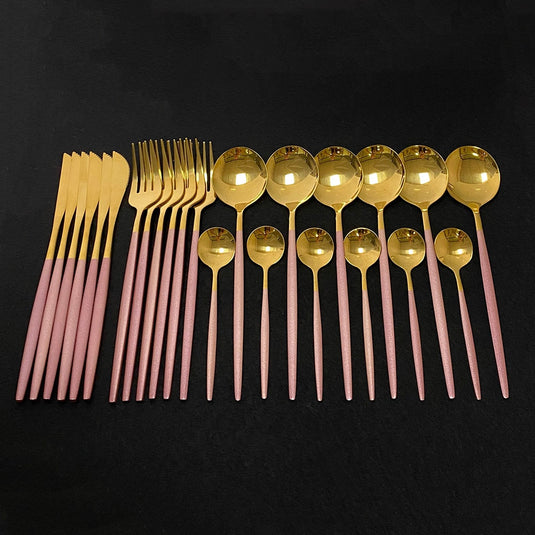 24 pieces of cutlery Very luxurious and beautiful stainless steel There are: 15 colors