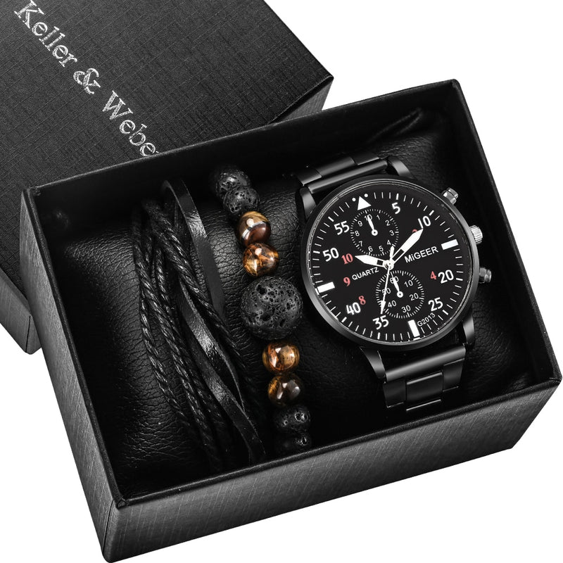 Load image into Gallery viewer, Luxury men's watch bracelet man quartz wristwatch gold bracelet 2022 2pcs
