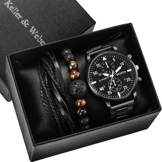 Luxury men's watch bracelet man quartz wristwatch gold bracelet 2022 2pcs