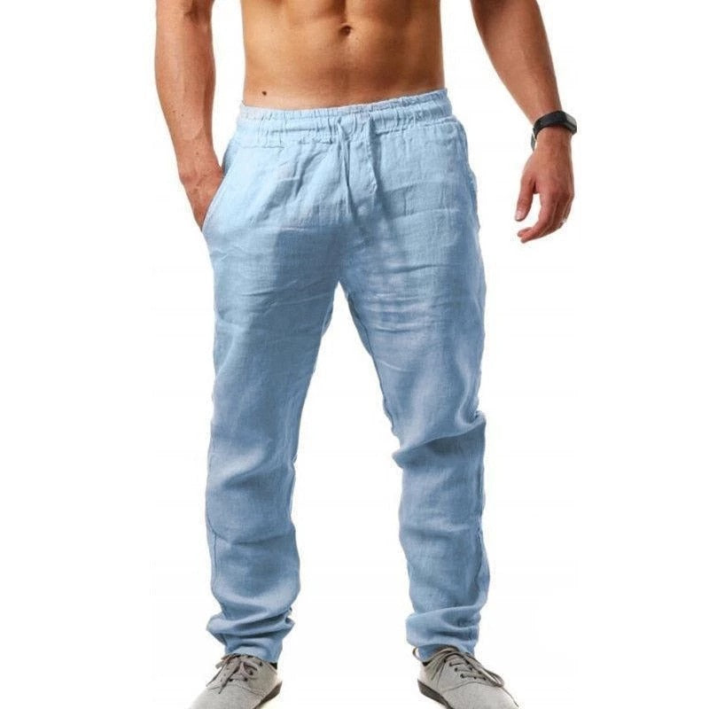 Load image into Gallery viewer, Men's linen trousers for spring and a beautiful model
