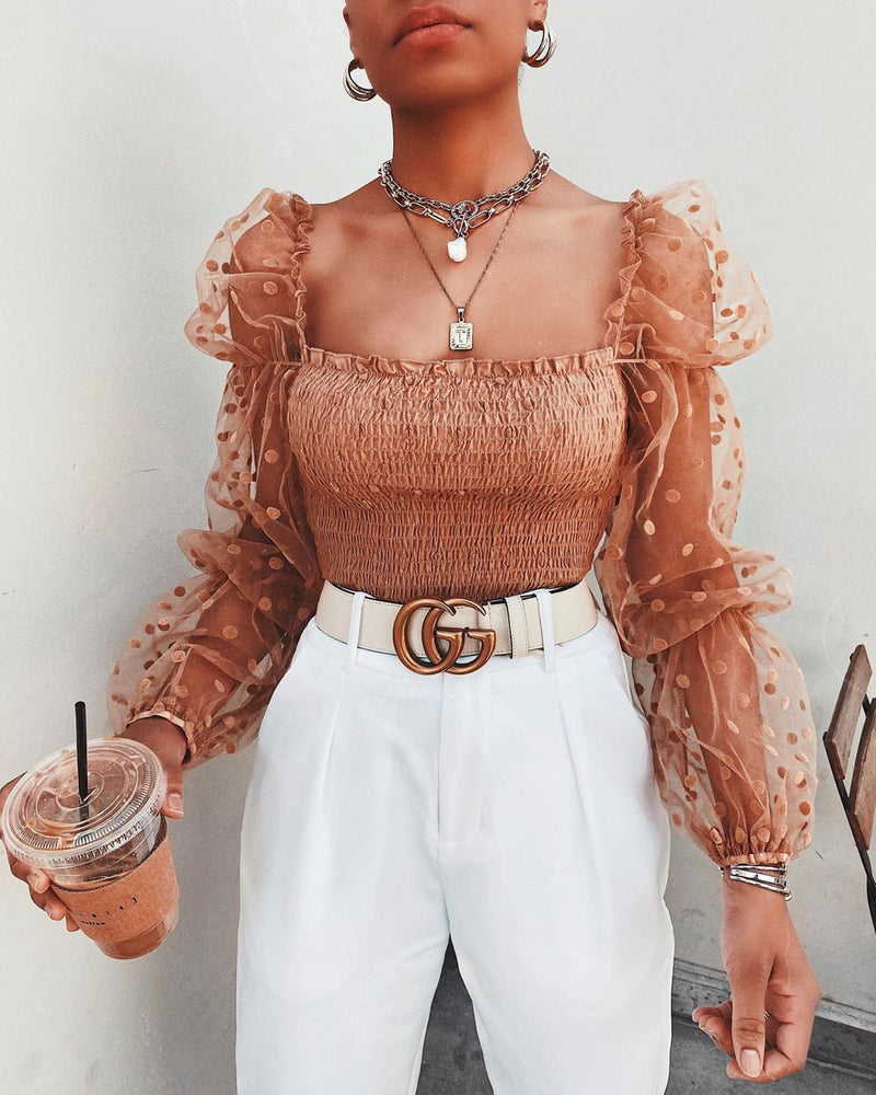 Load image into Gallery viewer, Women's long-sleeved sheer mesh chiffon blouse ،Suitable for spring and autumn
