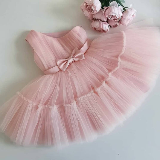 Cute dress for little girls, with bowknot, suitable for parties, baptisms, all colors