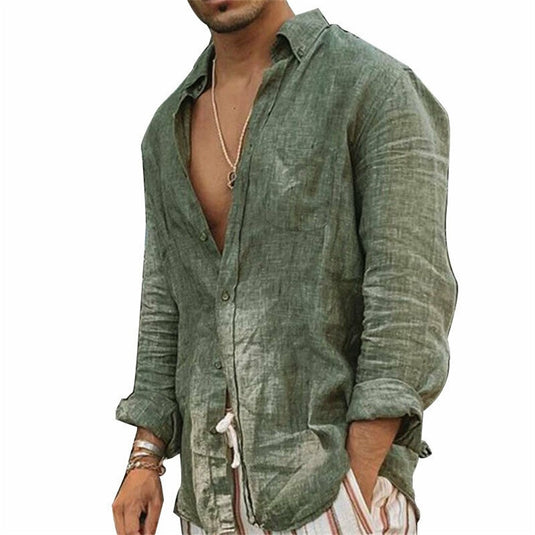 2022 Men's high quality long-sleeved loose linen shirt