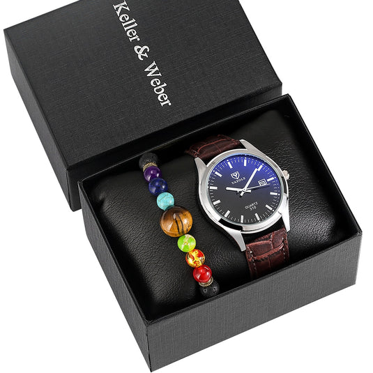 Luxury men's watch bracelet man quartz wristwatch gold bracelet 2022 2pcs