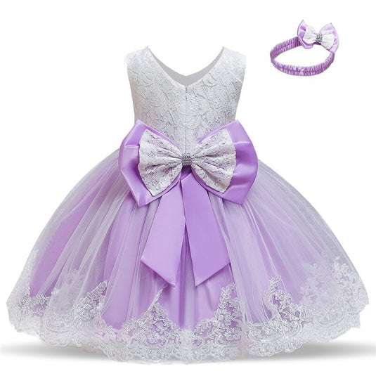 Cute dress for little girls, with bowknot, suitable for parties, baptisms, all colors
