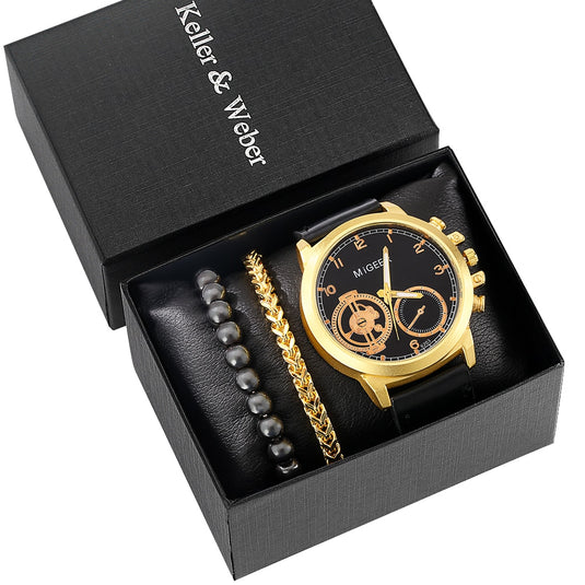 Luxury men's watch bracelet man quartz wristwatch gold bracelet 2022 2pcs