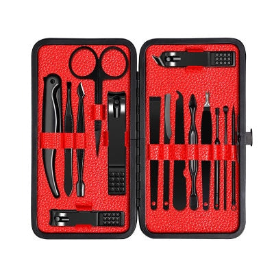Nail and facial care set Every tool you will need here, scissors, file, tweezers Black and pink color