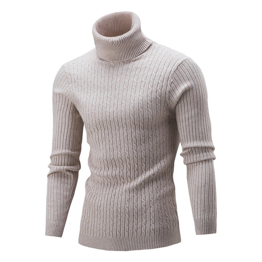 Men’s fleece sweater, long neck, warm winter, slim fit