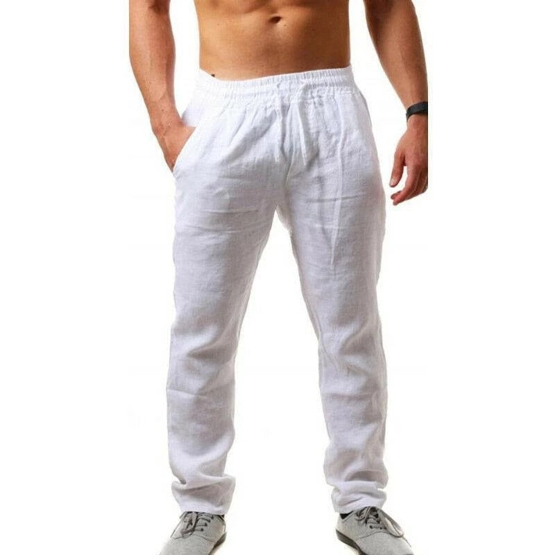 Load image into Gallery viewer, Men's linen trousers for spring and a beautiful model
