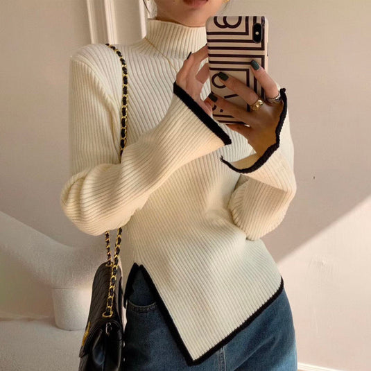 Autumn and winter women's blouse with an elegant side slit