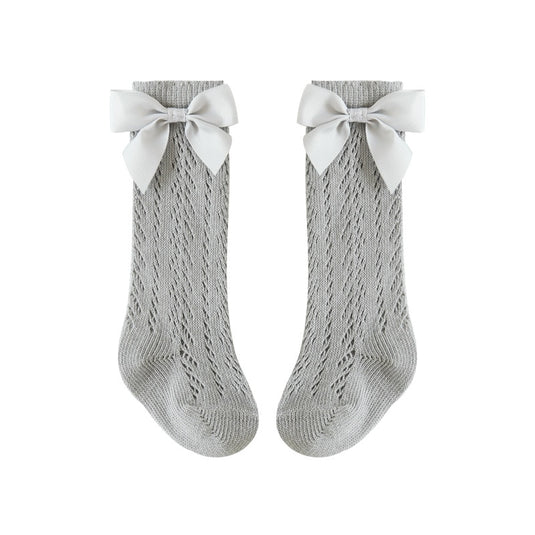 Baby socks for baby girls, soft cotton, infant, Decorated with a bow، 4-colors