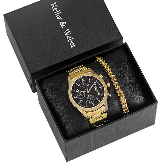 Luxury men's watch bracelet man quartz wristwatch gold bracelet 2022 2pcs