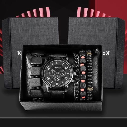 A very classy and giftable men's black leather quartz watch