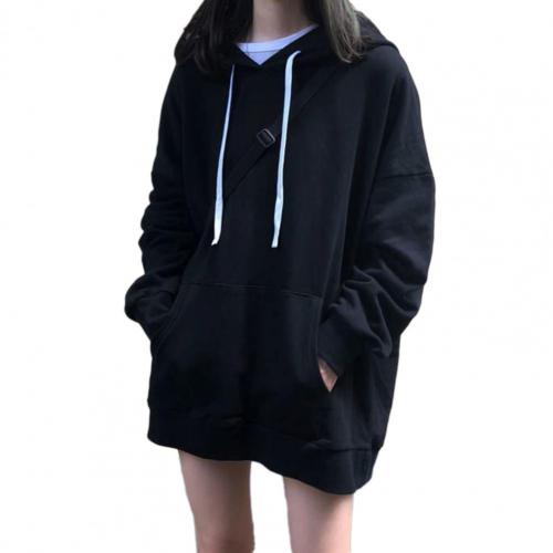 Hoodie Women Autumn Solid Color Pocket Mid-length Hoodie Long Sleeve Loose Sweatshirt