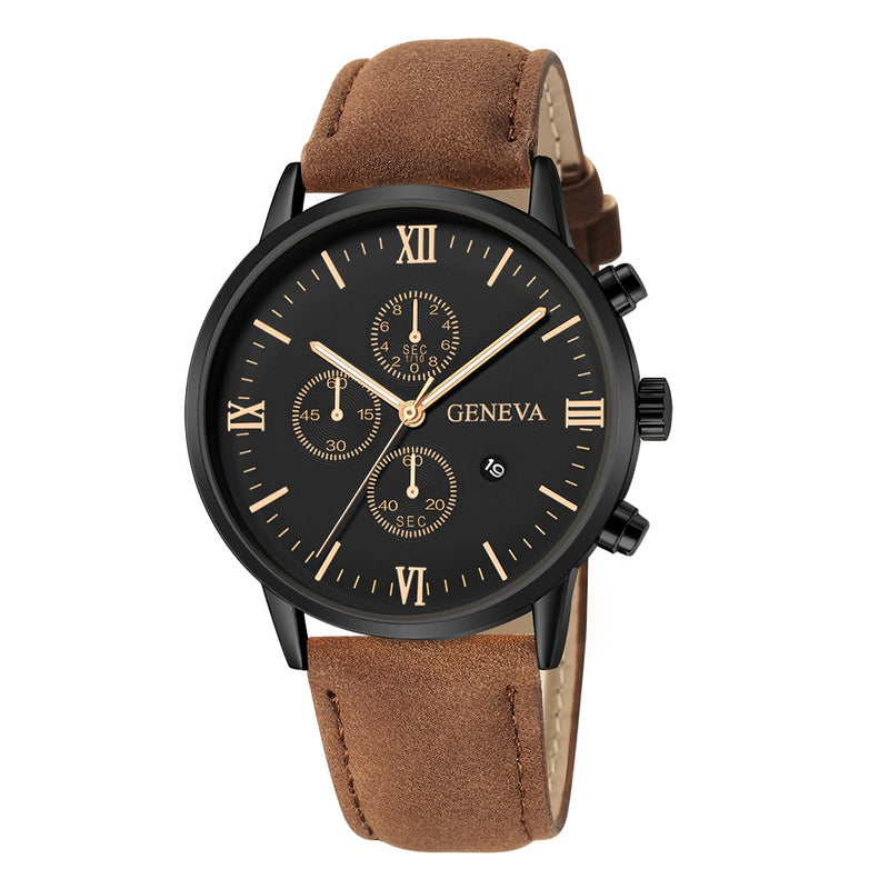 Load image into Gallery viewer, Men's watches 2022 for all times, from Calendar Quartz Watch Company leather bracelet
