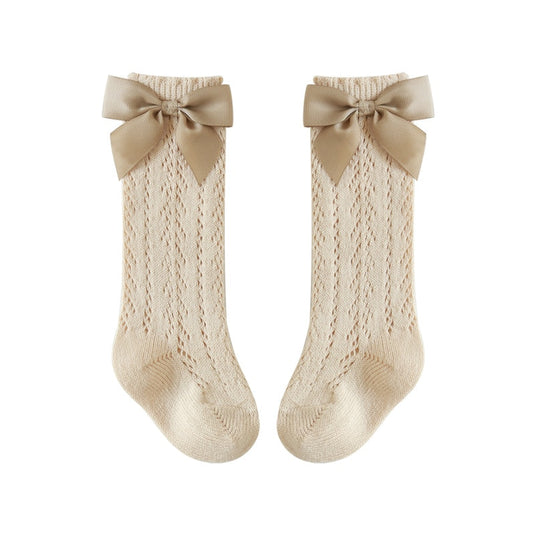 Baby socks for baby girls, soft cotton, infant, Decorated with a bow، 4-colors