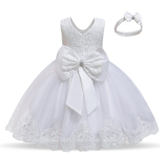 Cute dress for little girls, with bowknot, suitable for parties, baptisms, all colors