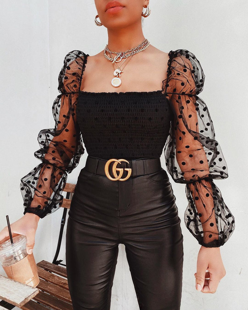 Load image into Gallery viewer, Women's long-sleeved sheer mesh chiffon blouse ،Suitable for spring and autumn
