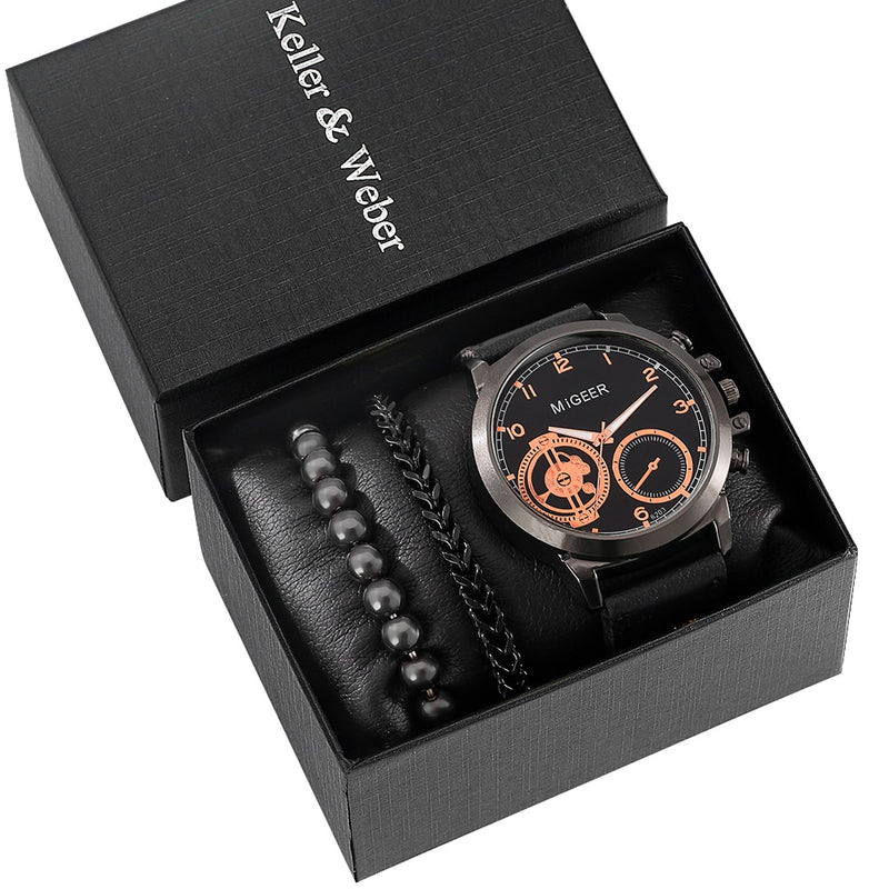 Load image into Gallery viewer, Luxury men's watch bracelet man quartz wristwatch gold bracelet 2022 2pcs
