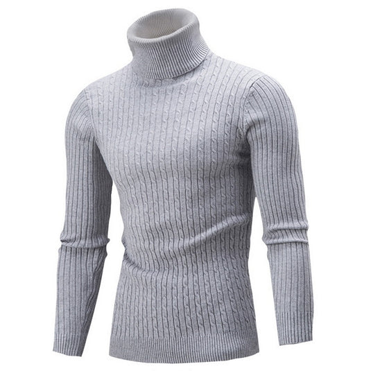 Men’s fleece sweater, long neck, warm winter, slim fit