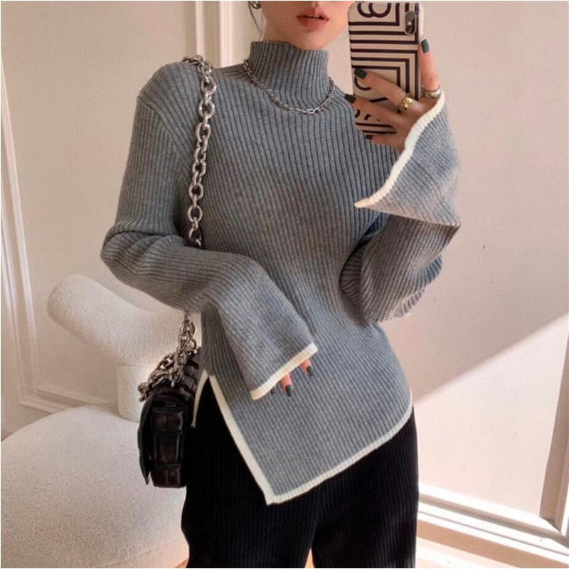 Load image into Gallery viewer, Autumn and winter women's blouse with an elegant side slit
