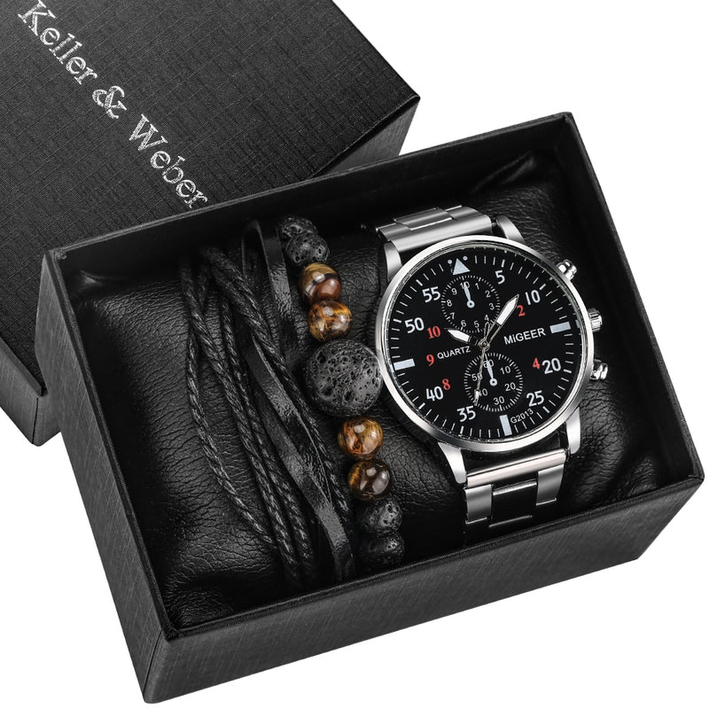 Load image into Gallery viewer, Luxury men's watch bracelet man quartz wristwatch gold bracelet 2022 2pcs
