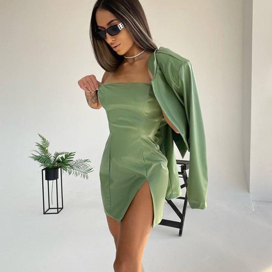 Short and sexy dress for women Made of leather Suitable for evening 3-colors
