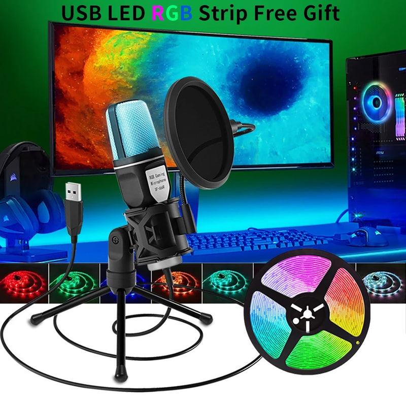 Load image into Gallery viewer, Free Shipping USB Microphone RGB Microfone Condensador Wire Gaming Mic for Podcast Recording Studio Streaming Laptop Desktop PC
