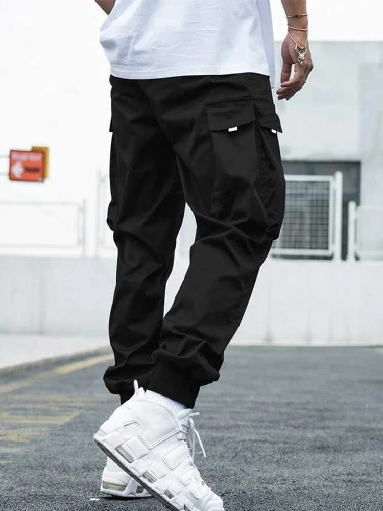 Load image into Gallery viewer, ZAFUL Men's Cargo Pant Solid Mid-waist Elastic  Trousers Techwear Sweatpants with Flap Pocket

