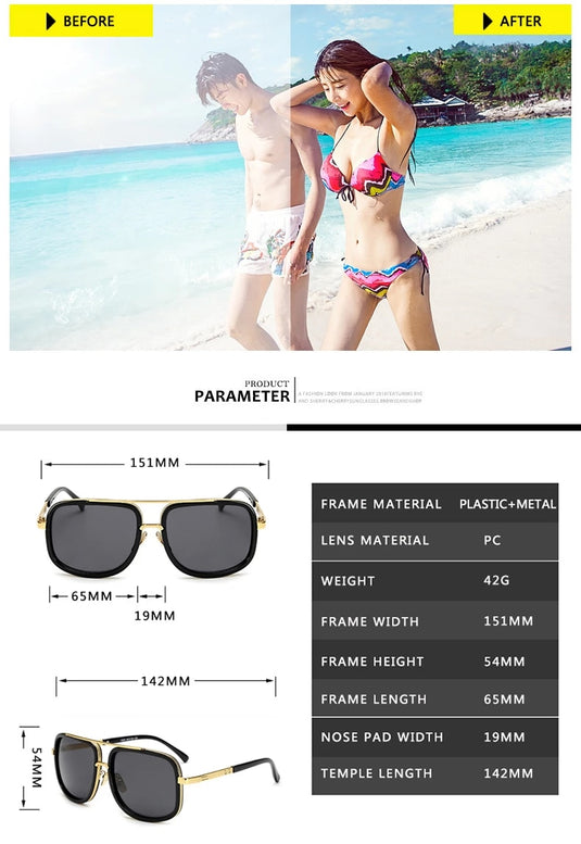 Ultra-luxury square frame sunglasses for men