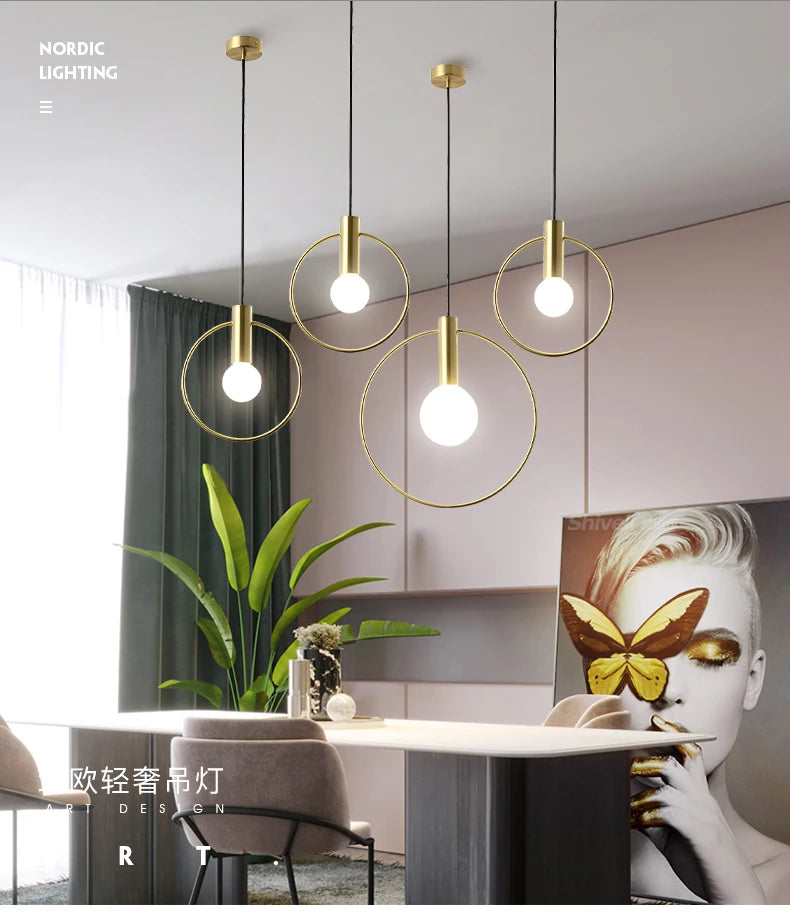 Load image into Gallery viewer, Personality Ins Wind Single Head Ring Pendant Lights For Bedroom Bedside Dinning Bar Porch Lighting Fixture Hanging Lamp
