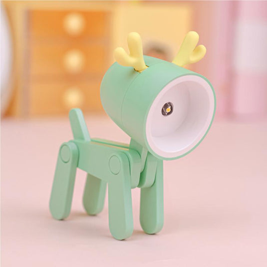 LED Night Light Mini Folding Desk Lamp Cute Pet Lights Dog Deer Dinosaur Flower Portable Night Light Student Living Room Decor