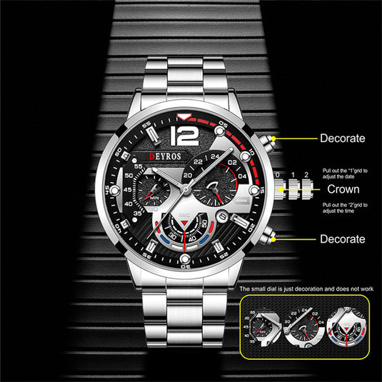 2022 Luxury men's watches, made of stainless steel Leather Solar, Luminous