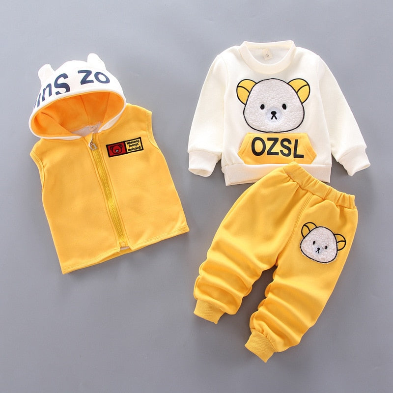 Load image into Gallery viewer, Baby winter clothes, three pieces, cute bear drawing, all sizes 5 colors
