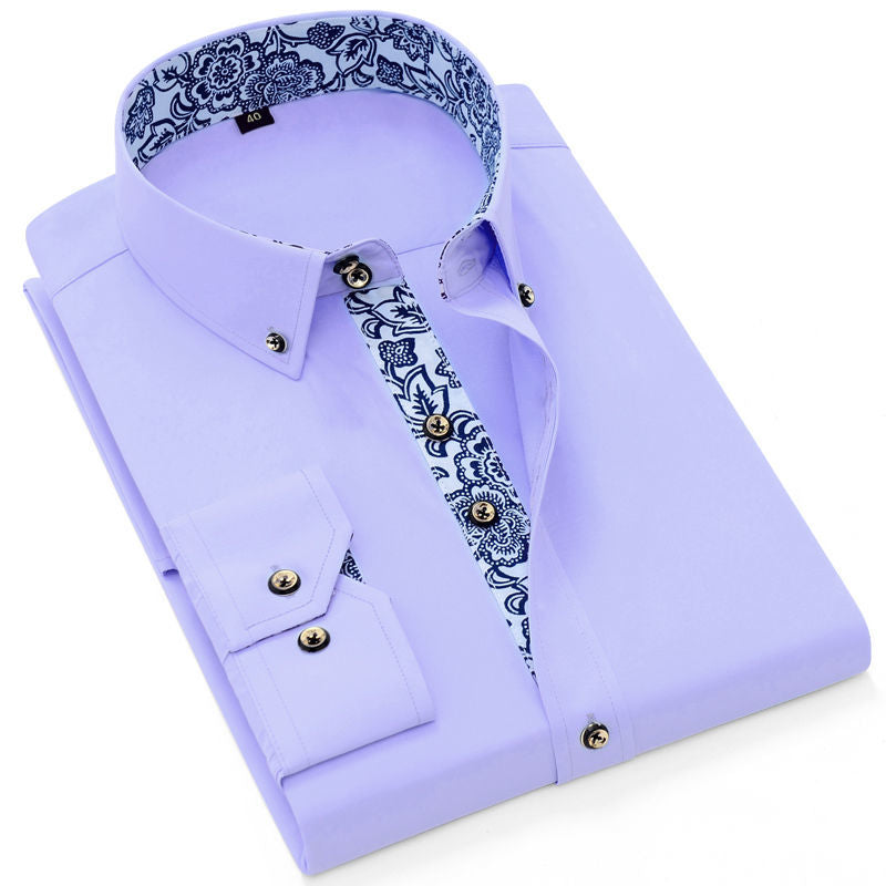Load image into Gallery viewer, Men's cotton work shirt, long sleeves, solid color, porcelain collar, 5_colors

