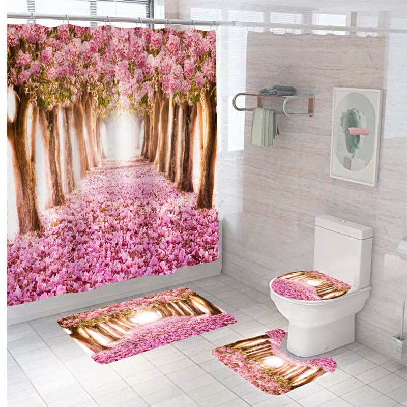 Load image into Gallery viewer, Beautiful bathroom accessories set toilet cover shower curtains Non-slip mat Everything is beautiful and fits your bathroom décor
