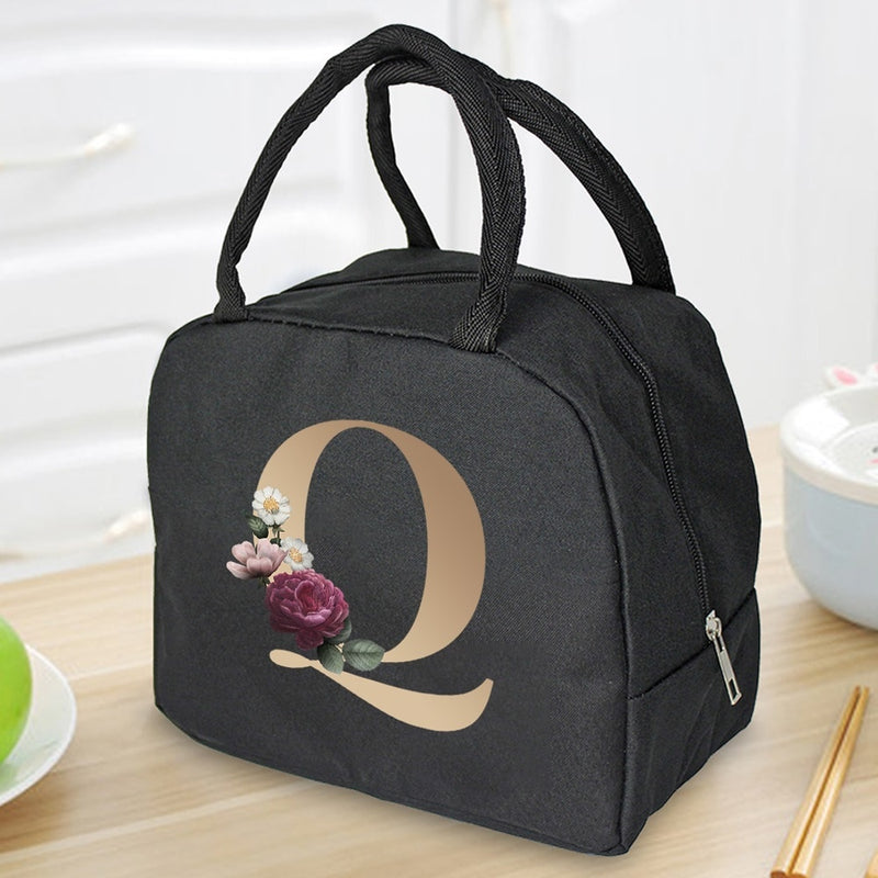 Load image into Gallery viewer, Thermal Travel Canvas Lunch Bag, Travel Bag, Gold Letter Print

