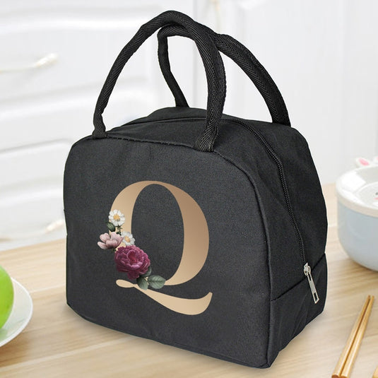 Thermal Travel Canvas Lunch Bag, Travel Bag, Gold Letter Print