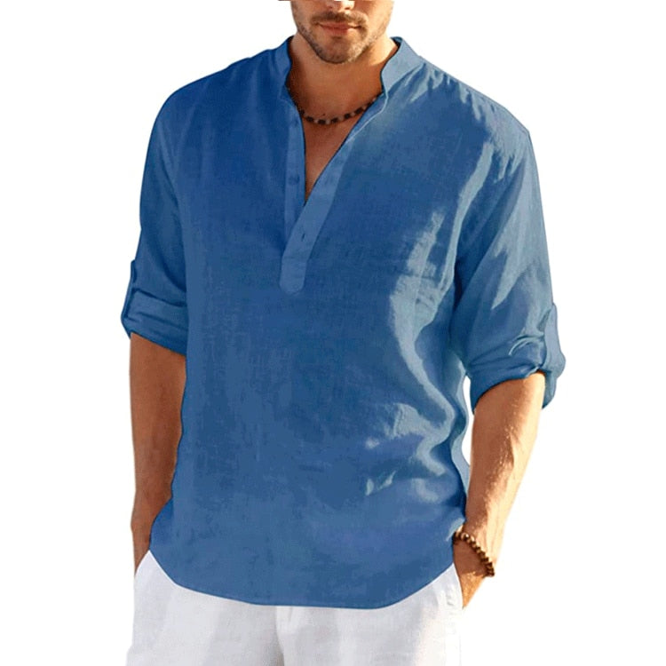 Load image into Gallery viewer, New men's linen and cotton shirt, long sleeves, solid color, top‘s sizes S_5XL,all colors
