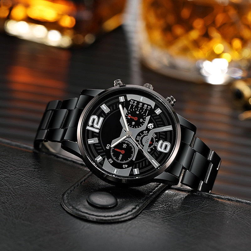 Load image into Gallery viewer, Luxury men's watch sports watch stainless steel leather bracelet
