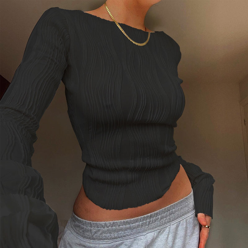 Load image into Gallery viewer, Women's Fashion Shirt Crew Neck Long Sleeve T-shirt Three-Dimensional Textured Slim Fit Pullover Tops Casual Outfits Streetwear
