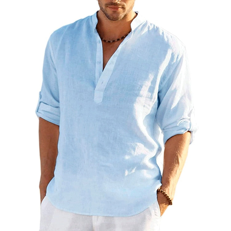 Load image into Gallery viewer, New men's linen and cotton shirt, long sleeves, solid color, top‘s sizes S_5XL,all colors
