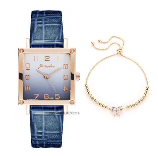 Luxury women's watches, leather bracelet square shape 2022 Fashion gradient colors