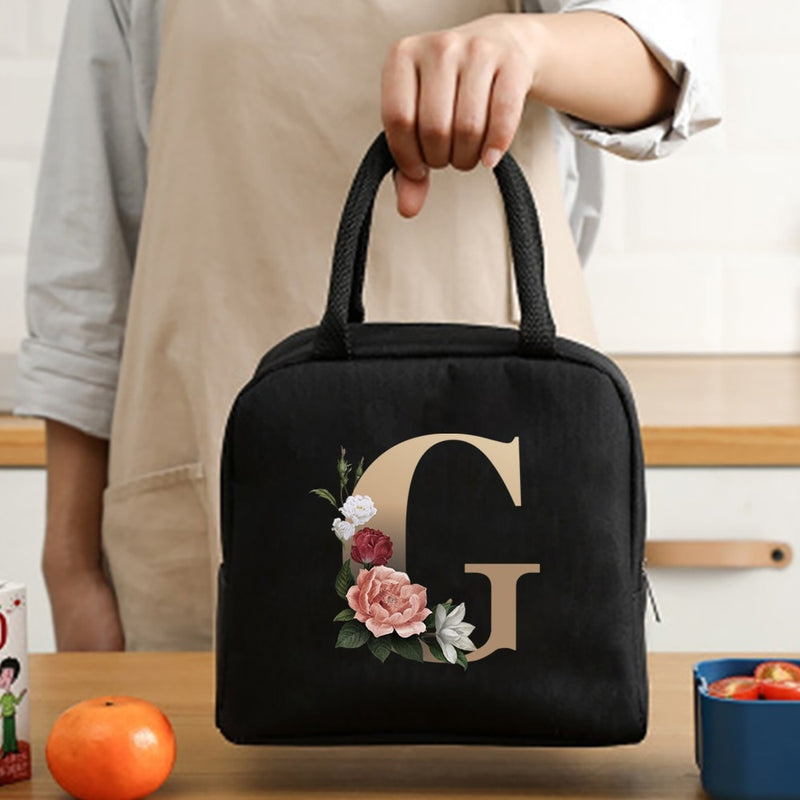 Load image into Gallery viewer, Thermal Travel Canvas Lunch Bag, Travel Bag, Gold Letter Print
