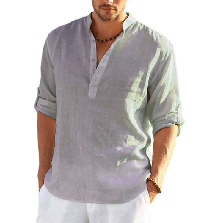 Load image into Gallery viewer, New men's linen and cotton shirt, long sleeves, solid color, top‘s sizes S_5XL,all colors
