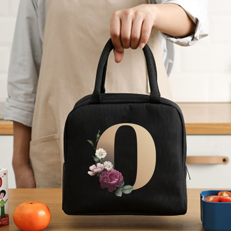 Load image into Gallery viewer, Thermal Travel Canvas Lunch Bag, Travel Bag, Gold Letter Print
