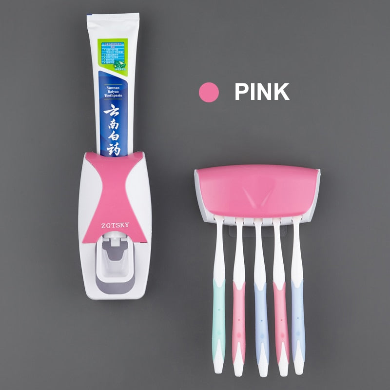 Load image into Gallery viewer, Automatic Toothpaste Dispenser, Toothbrush Holder Set, Dustproof and Sticky Suction, Wall-mounted Bathroom Toothpaste Squeezer
